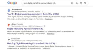 SEO search results on Google